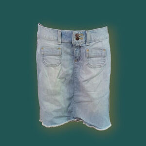 Vintage Tommy Hilfiger blue denim mini skirt with frayed hem